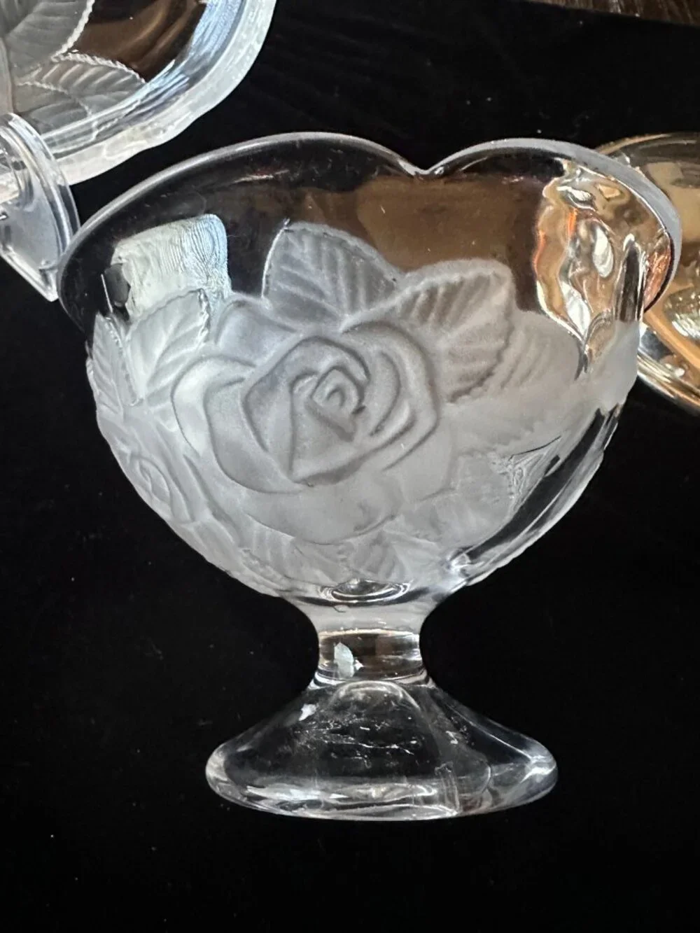 Vintage Mikasa Raised Rose Glass Platter Frosted Floral Tray Footed Snack Bowl